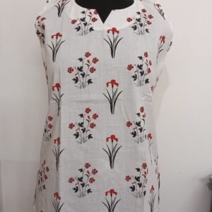 Trending Printed Sleeveless Cotton Wight Top For All Season