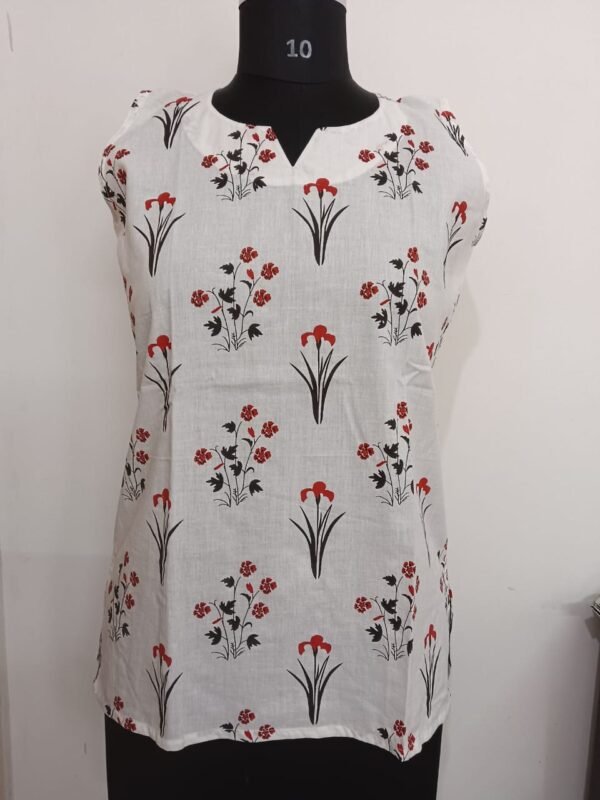 Trending Printed Sleeveless Cotton Wight Top For All Season