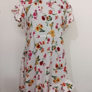 White Printed Crape Midi Full Length dress For All Season