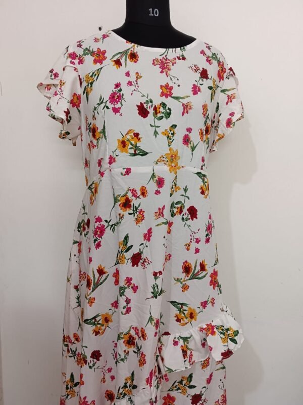White Printed Crape Midi Full Length dress For All Season
